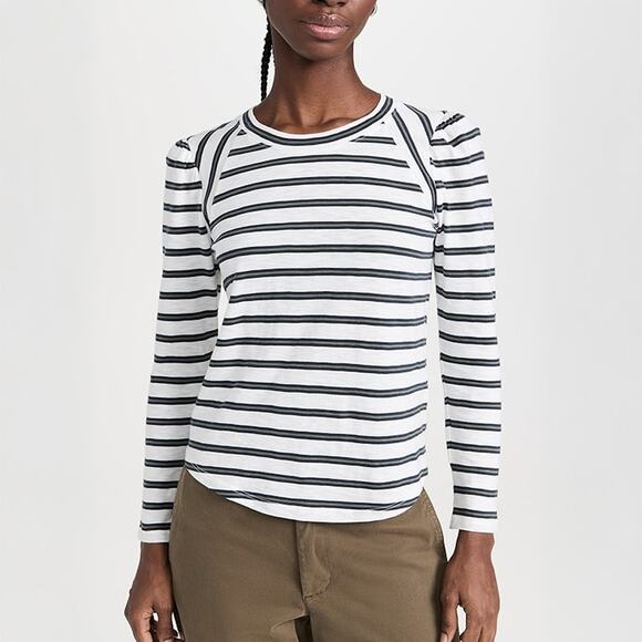 Veronica Beard Mason Baseball Tee in White Navy Stripe Size M - Picture 1 of 6